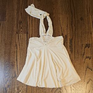Robert Rodriguez Cream Halter Top with Crochet Accent